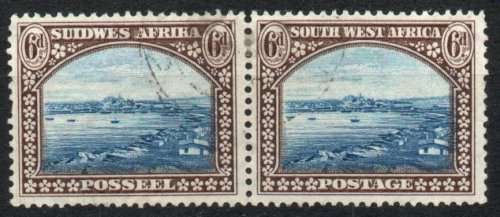 South West Africa 1931 Pictorials 6d perf up fine used. SG 79. Cat £11 (2018)