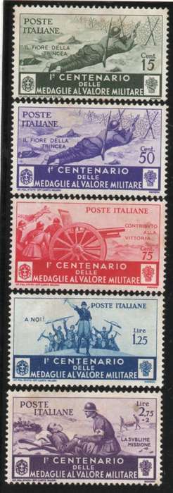 Italy 1934 `Military Medal Centenary` part set of 5 mint. SG 425, 429-31 and 434. Cat £53,20 (2013)