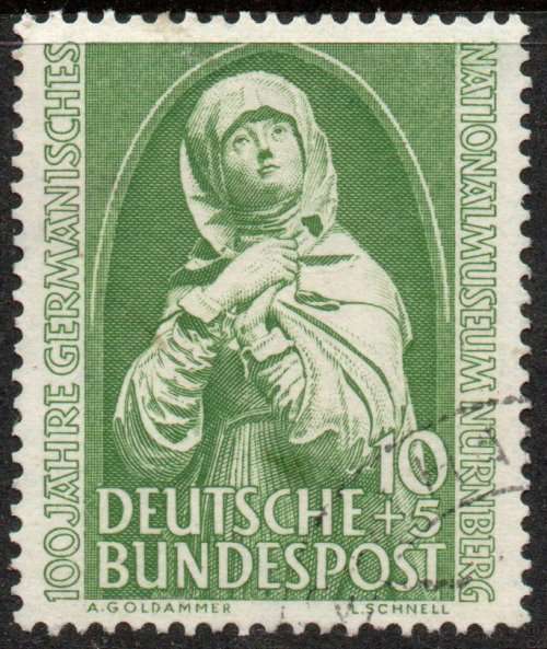West Germany 1952 Cent of National Museum 10pf + 5pf green vfu. Michel 151. Cat 20 Euro (2020/21)