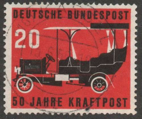West Germany 1955 50th Anniv of Postal Motor Transport 20pf vfu. Michel 211. Cat 5,50 Euro (2020/21)