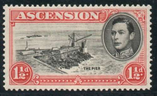 Ascension 1938 KGVI Defin 1½d black and vermilion perf 13½ mounted mint. SG 40. Cat £10 (2022)