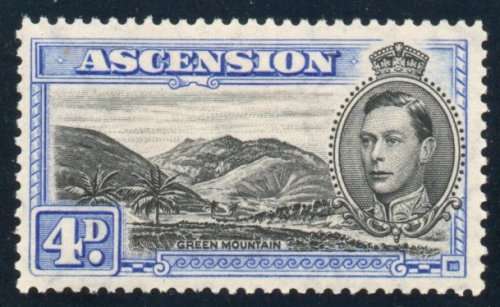 Ascension 1938 KGVI Defin 4d black and ultramarine perf 13 mounted mint. SG 42d. Cat £7 (2022)