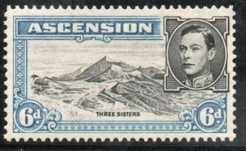 Ascension 1938 KGVI Defin 6d black and blue perf 13 mounted mint. SG 43b. Cat £16 (2022)