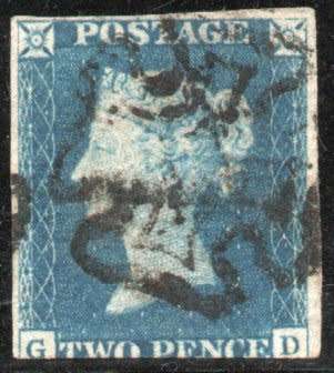 Great Britain 1840 2d blue very fine used. (3 clear margins) SG 5. Cat £675 (2022)