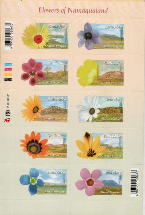 South Africa 2008 Flowers of Namaqualand sheet of 10 umm. SACC 1896. Cat R250 (2023-25)