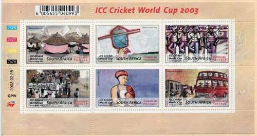 South Africa 2003 ICC Cricket World Cup sheetlet of 6 unmounted mint. SACC 1535. Cat R300 (2023-25)