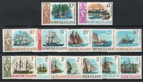 Norfolk Islands 1967 Ships Definitive set of 14 mint no gum. SG 77-90. Cat £10,50 (2022)
