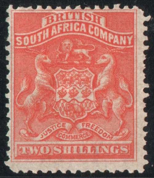 Rhodesia  BSA Company 1892 Defin 2/- vermillion very fine mounted mint. SACC 5. Cat R2000 (2023-25)