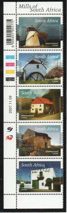 South Africa 2007 Mills of South Africa control strip of 5 umm. SACC 1843-47. Cat R250 (2023-25)