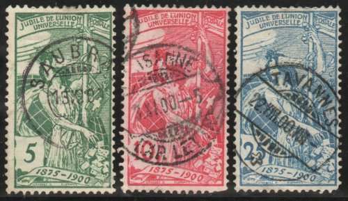 Switzerland 1900 `25th Anniv of UPU` fine used. (minor perf faults) SG 189-191. Cat £50 (2013)