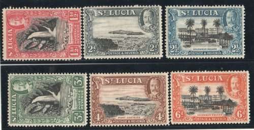 St Lucia 1936 KGV Definitive part set of 6 mounted mint. SG 114-120. Cat £9,10 (2022)
