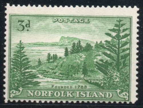 Norfolk Island 1947 Definitive 3d green lightly mounted mint. SG 6a. Cat £15 (2022)