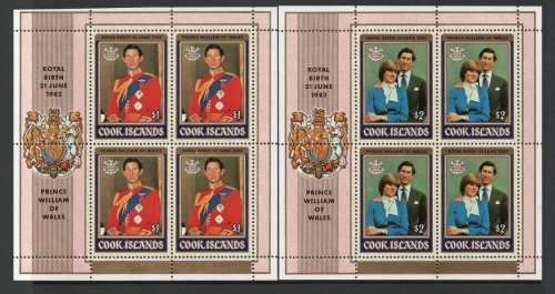 Cook Islands 1981 Royal Wedding set of 2 on 2 sheets of 4 unmounted mint SG 812-13. Cat £4,40 (2013)