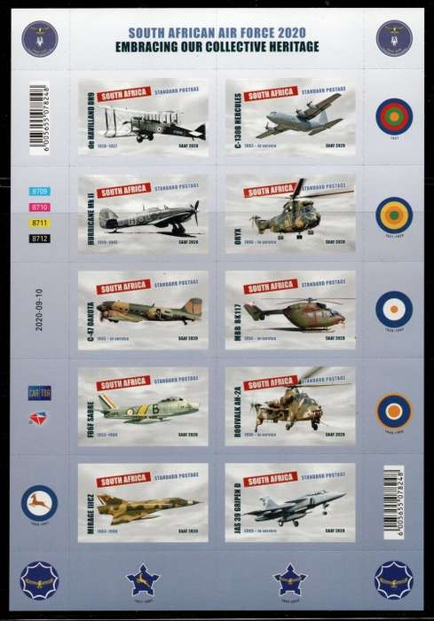 South Africa 2020 SA Air Force sheetlet of 10 unmounted mint. SACC 2334. Cat R350 (2023-25)