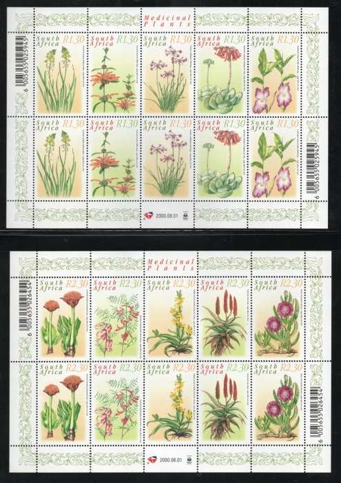 South Africa 2000 Medicinal Plants 2 sets of 10 in full sheets umm. SACC 1270-79. Cat R320 (2023-25)