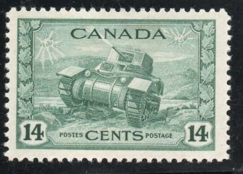 Canada 1942 War Effort 14c dull green lightly mounted mint. SG 385. Cat £29 (2022)