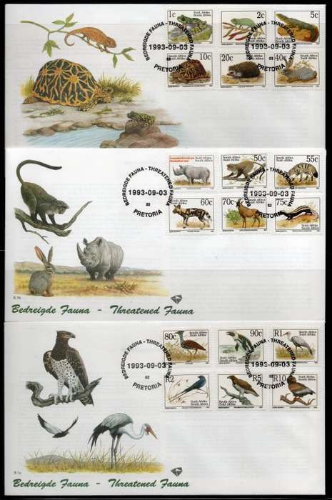 South Africa 1993 Definitive set on 3 FDC`s 6.1a, 6.1b & 6.1c