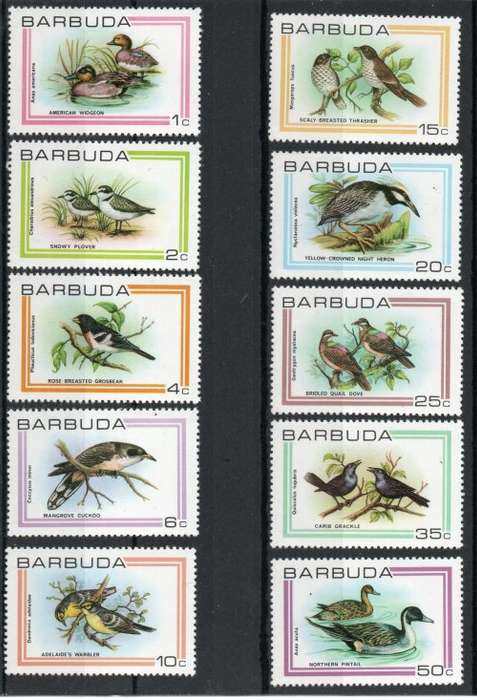 Barbuda 1980 Birds part set of 10 unmounted mint. SG 503-512. Cat £7,80 (2013)