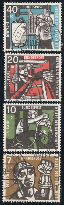 GERMANY WEST 1957 HUMANITARIAN RELIEF FUND SET OF 4 VFU. SG 1189-92. CAT 30 POUNDS.