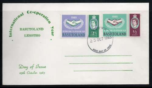Basutoland 1965 International Co-operation year set of 2 on FDC. SACC 94-95. Cat R85 (2023)