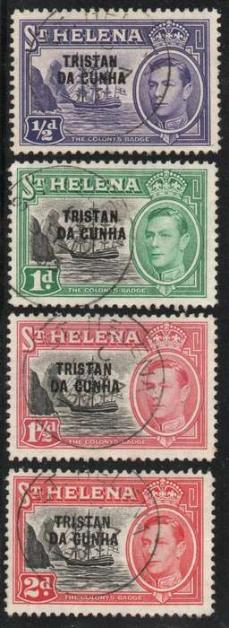 Tristan Da Cunha 1952 Definitive part set of 4 very fine used. SG 1-4. Cat £7,50. (2022)