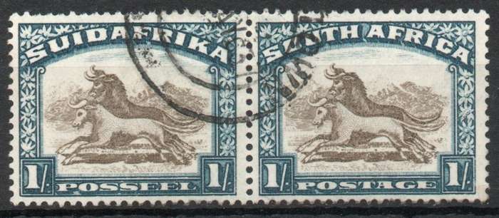 South Africa 1930-45 Roto printing 1/- brown & prussian blue inv wmk vfu. SACC 49a Cat R200(2023-25)