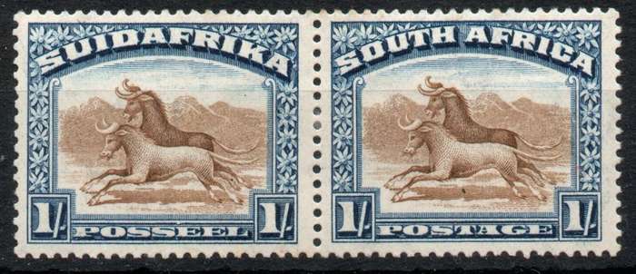 South Africa 1927 London Pictorial 1/- pair lightly mounted mint. SACC 36. Cat R700 (2023-25)