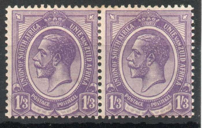South Africa 1913 KGV 1/3d violet horizontal pair mounted mint. SACC 12. Cat R240. (2023-25)