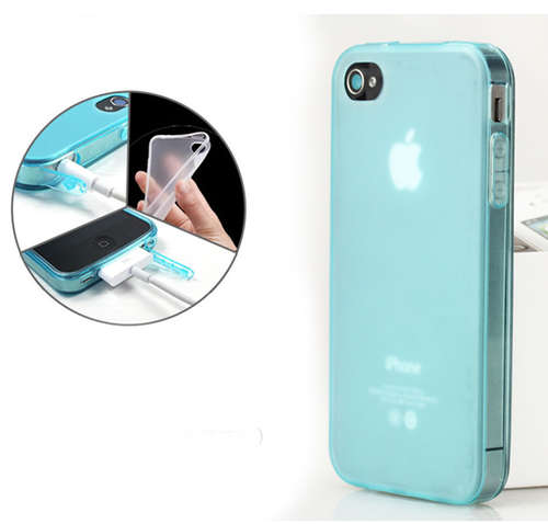 TPU Soft Cellphone Case With Anti Dust Cover For Apple Iphone 4 / 4s Cellphone Cover Blue