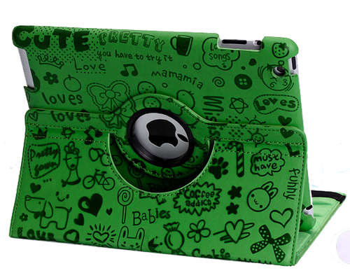 Lovely Pattern 360 Degree Rotating Case For Apple Ipad 2 New Ipad 3 Ipad 4 Smart Cover Green