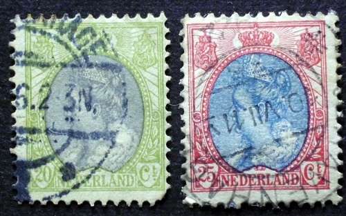 Stamp Netherlands x2 1899-1924 Queen Wilhelmina used