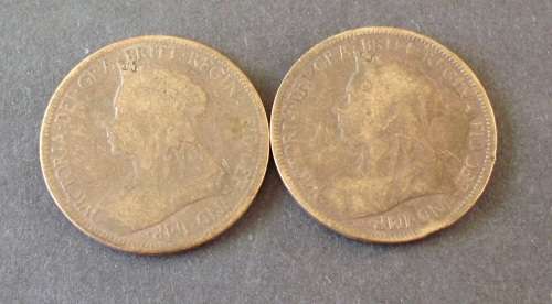 Coin Great Britain Half Pennies Queen Vic x2