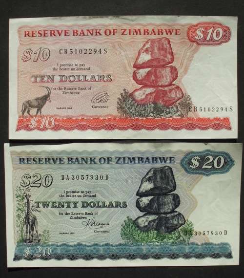 Banknote - Zimbabwe 10+20 dollar unc