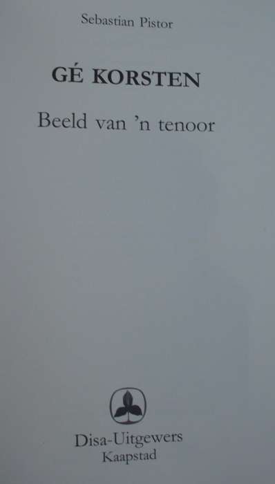 Book - Ge Korsten - Beeld Van n Tenor - 2003 - 477