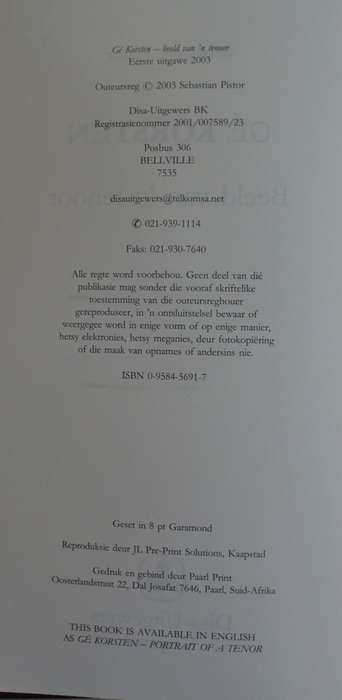 Book - Ge Korsten - Beeld Van n Tenor - 2003 - 477