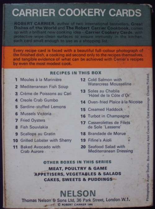 Recipe/Cookery Cards - Robert Carrier - Seafood - 1966