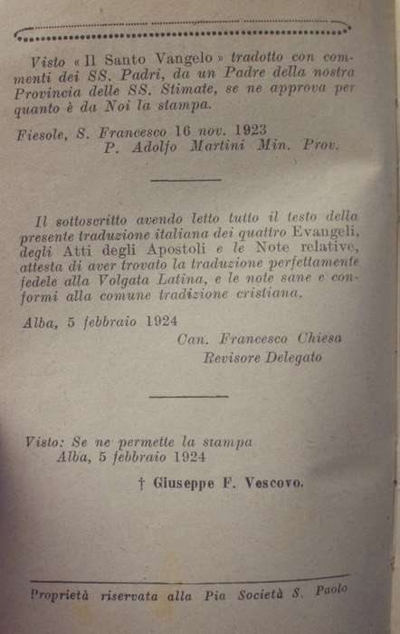 Bible - The Gospel Of The Apostles - Il Vangelo - 1924 - Italy