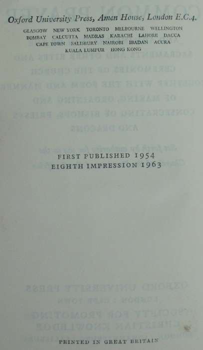 Bible - The Book of Common Prayer - 1963