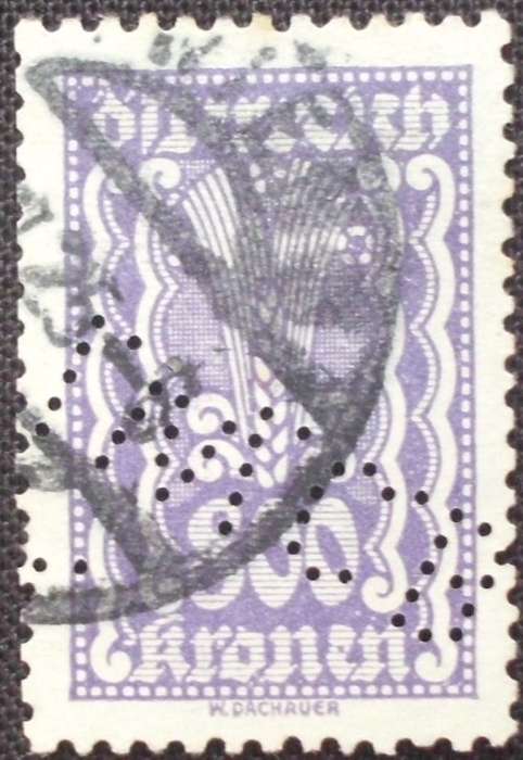 Stamp - Austria/Hungary - 800 Kronen - Perfin - Agri. Corn - 1922