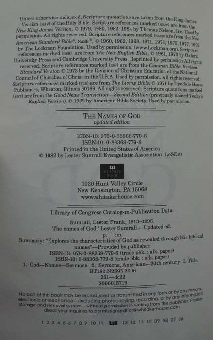 Bible/Book - The Names Of God - Lester Sumrall - 2006 - USA