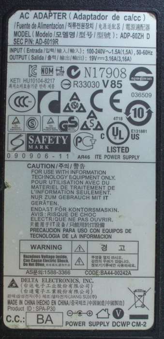 Charger - Delta - 19V 3.16A 40W - Used