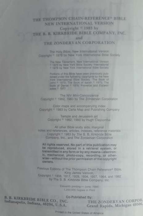 Bible - The Thompson Chain-Reference Bible - NIV - Zondervan - 1983