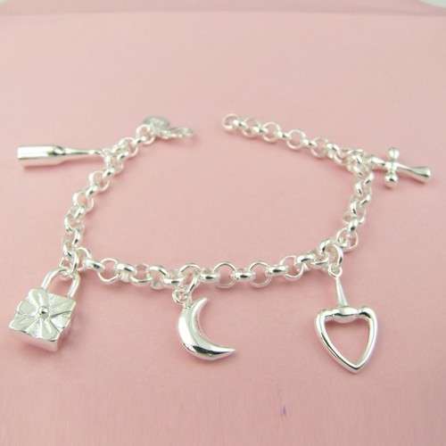 STERLING SILVER 5 CHARM BRACELET - NEW