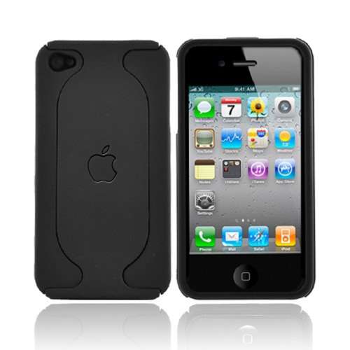 Black Hard Rubber Case For iPhone 4 PLUS FREE Front&Back Screen Protector