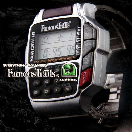FAMOUS TRAILS 100% AUTHENTIC TV REMOTE CONTROL, CALCULATOR AND ALARM WATCH