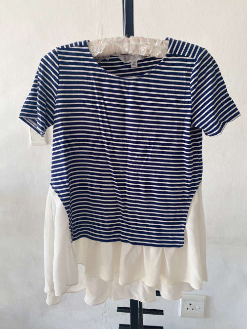 Forever New Blue and White T-shirt XS