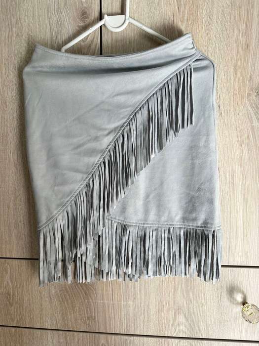 VERO MODA SILVER GREY VESSEL CHAMOIS LEATHER SKIRT SIZE S