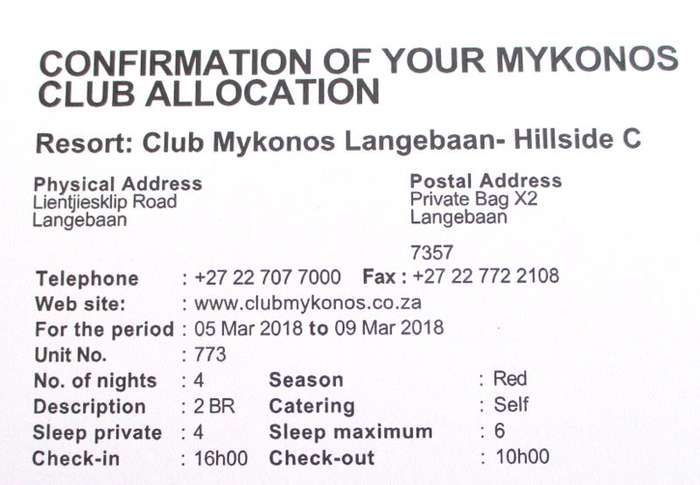 A MIDWEEK AT MYKONOS WESTERN CAPE--6 SLEEPER--- 5th to 9th March 2018 --BUY NOW