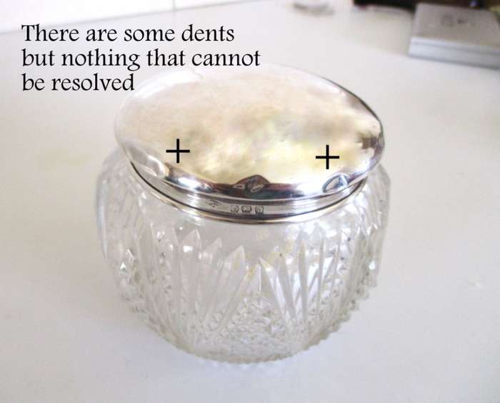 A HALLMARKED SILVER TOPPED DRESSING TABLE BOWL-1924-GLASS BOWL PERFECT-READ