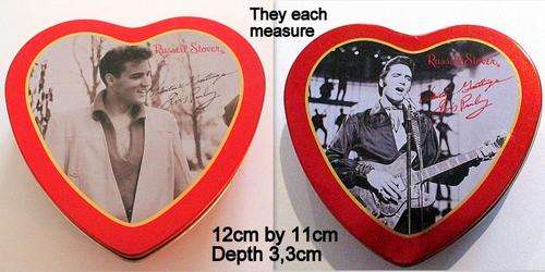 2 HEART SHAPED ELVIS PRESLEY REPRODUCTION TINS-- Buy Now-Read description